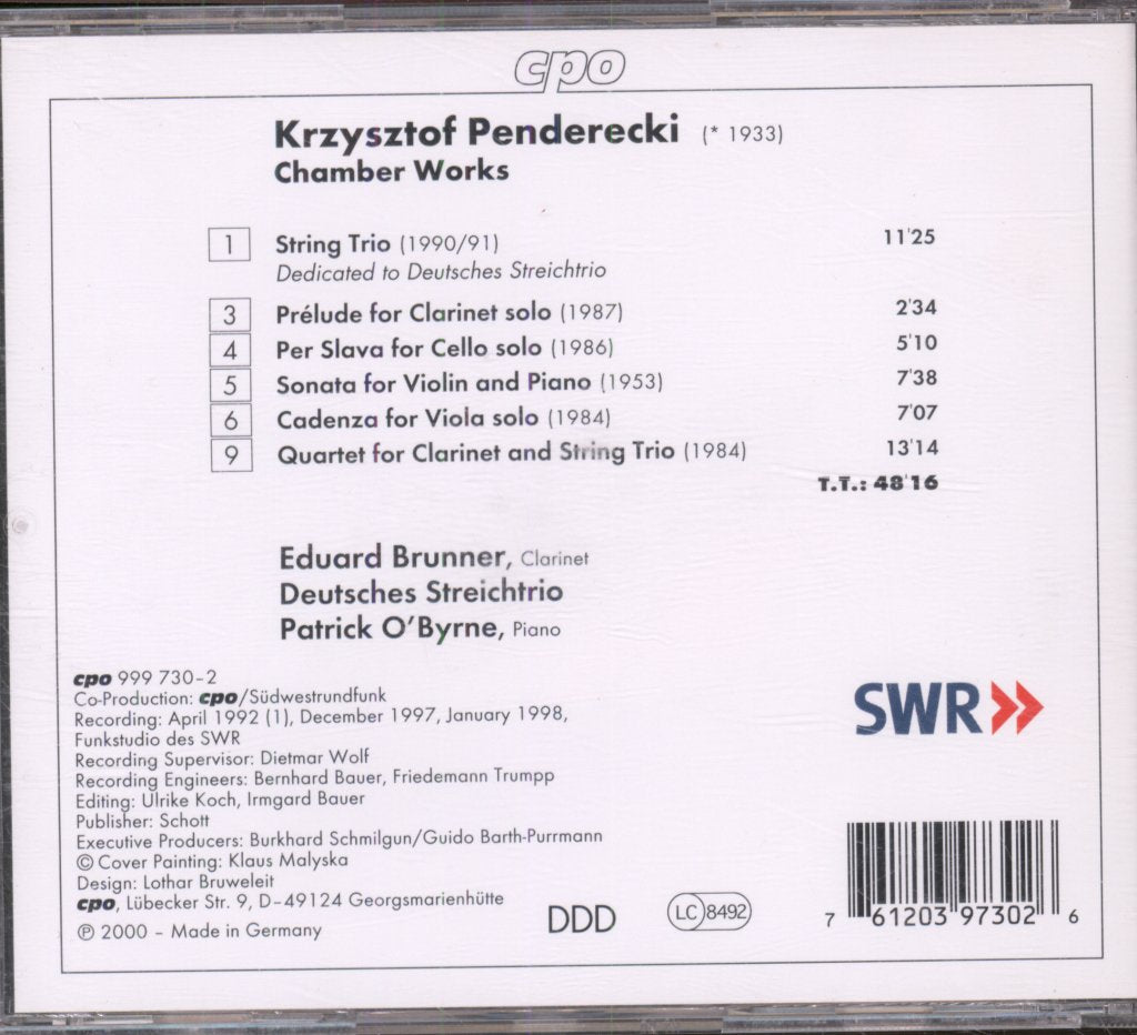 Krzysztof Penderecki - Krzysztof Penderecki - Clarinet Quartet / String Trio - Cd