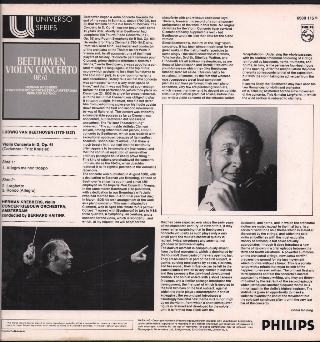 Herman Krebbers / Bernard Haitink / Concertgebouw Orchestra - Beethoven - Violin Concerto Op.61 - Lp