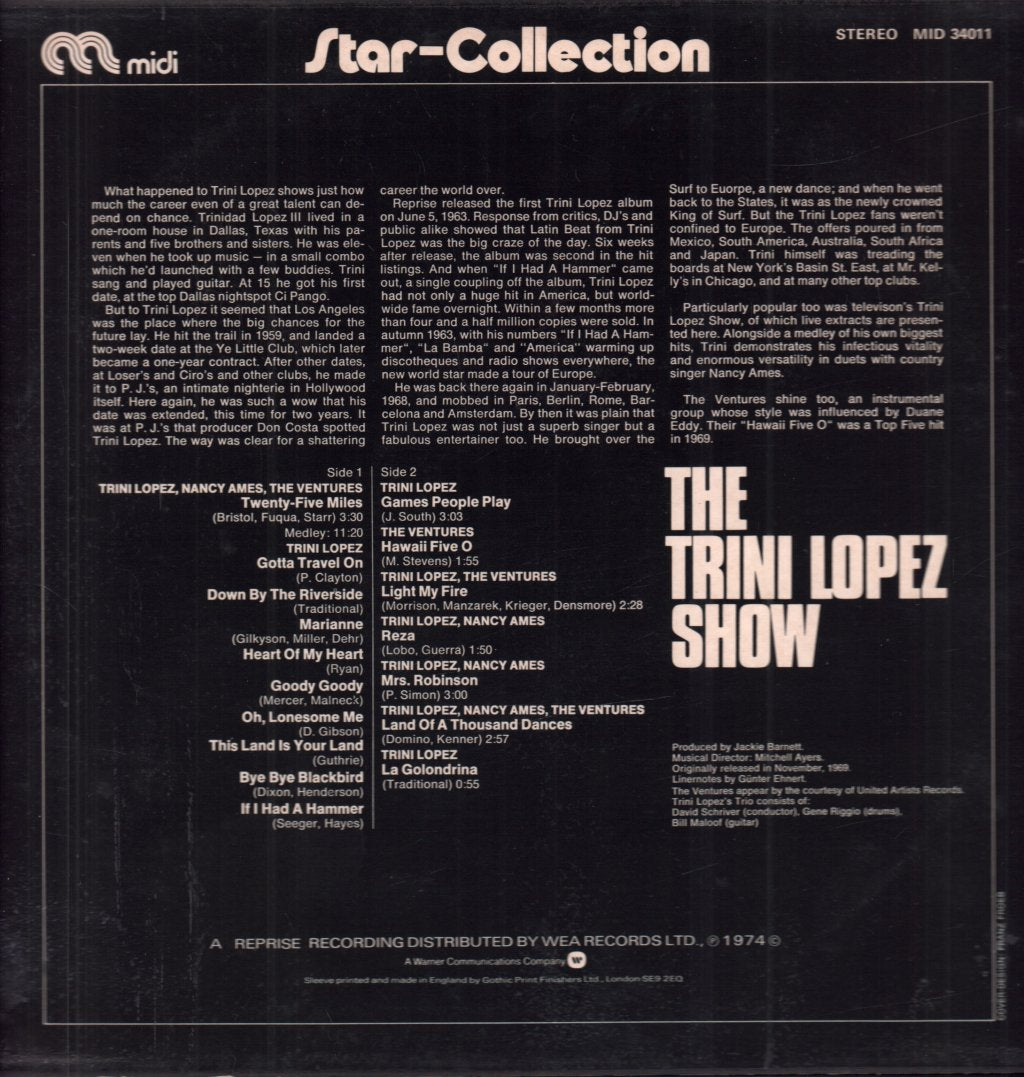 Trini Lopez - Trini Lopez Show featuring the ventures and nancy ames - Lp