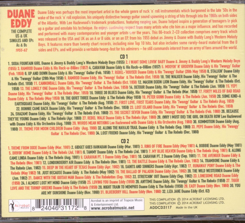 Duane Eddy - Complete US & UK Singles And EPs As & Bs 1955-62 - Double Cd