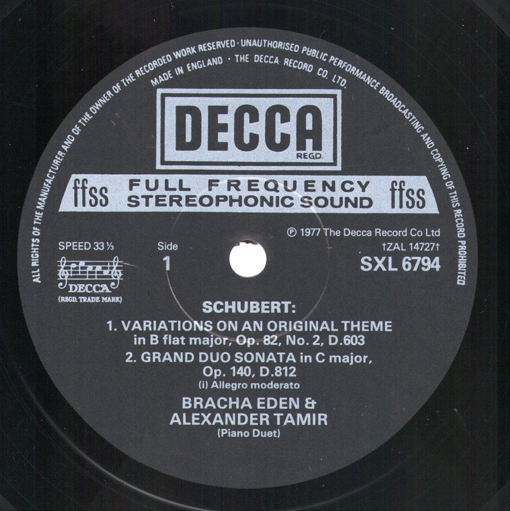 Bracha Eden and Alexander Tamir - Schubert - Variations On An Original Theme / Grand Duo Sonata - Lp