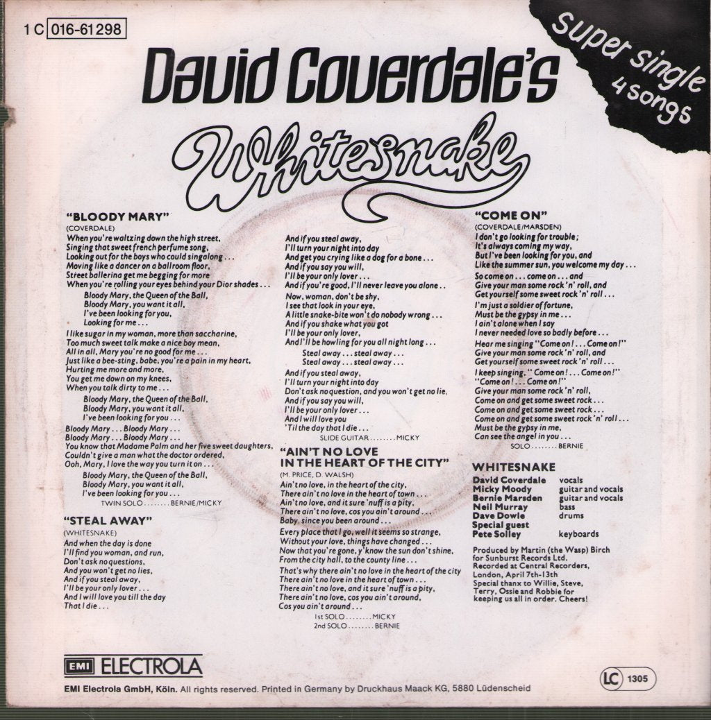 David Coverdale - Bloody Mary - Steal Away - Ain't No Love In The Heart Of The City - Come On - 7 Inch