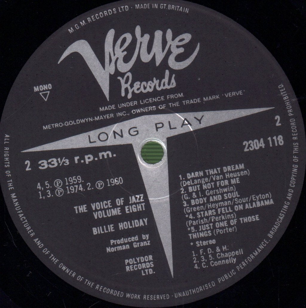 Billie Holiday - Voice Of Jazz, Volume 8 - Lp