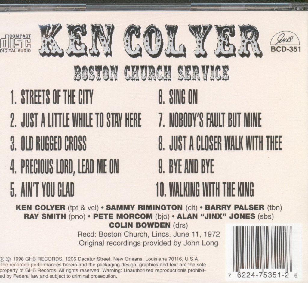 Ken Colyer - Boston Church Service - Cd