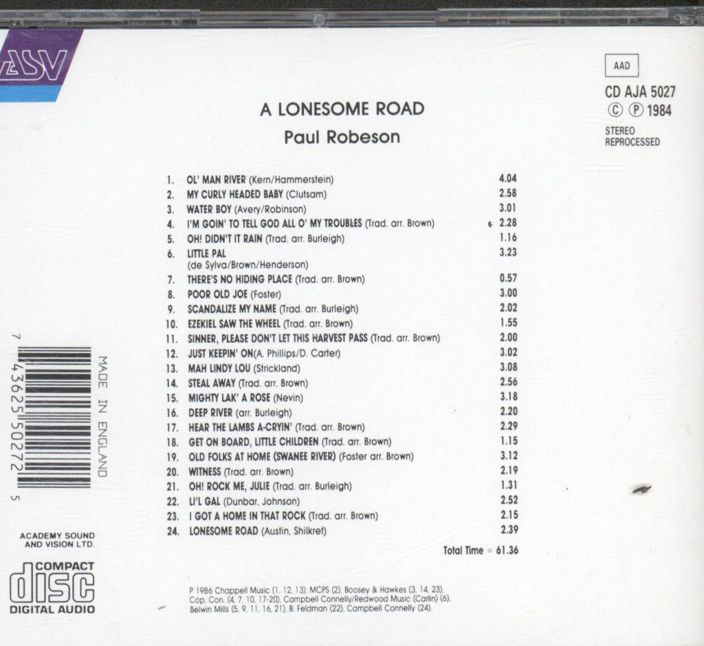 Paul Robeson - A Lonesome Road - Cd