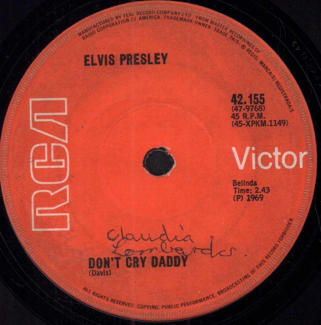 Elvis Presley - Don't Cry Daddy - 7 Inch