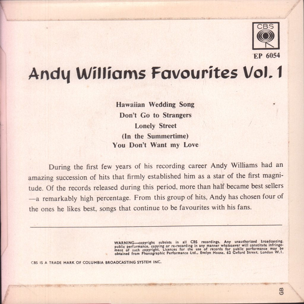 Andy Williams - Favourites Vol 1 - 7 Inch