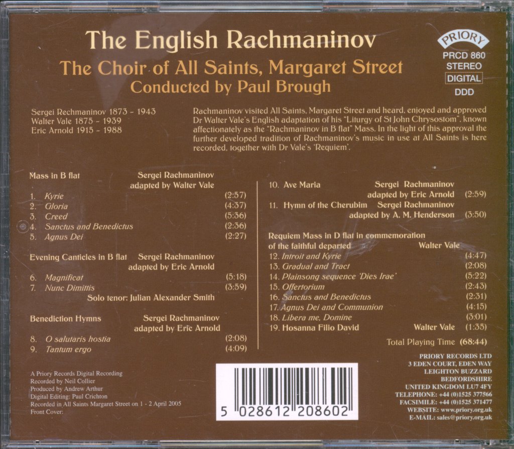 Choir Of All Saints, Margaret Street, Paul Brough - English Rachmaninov - Cd