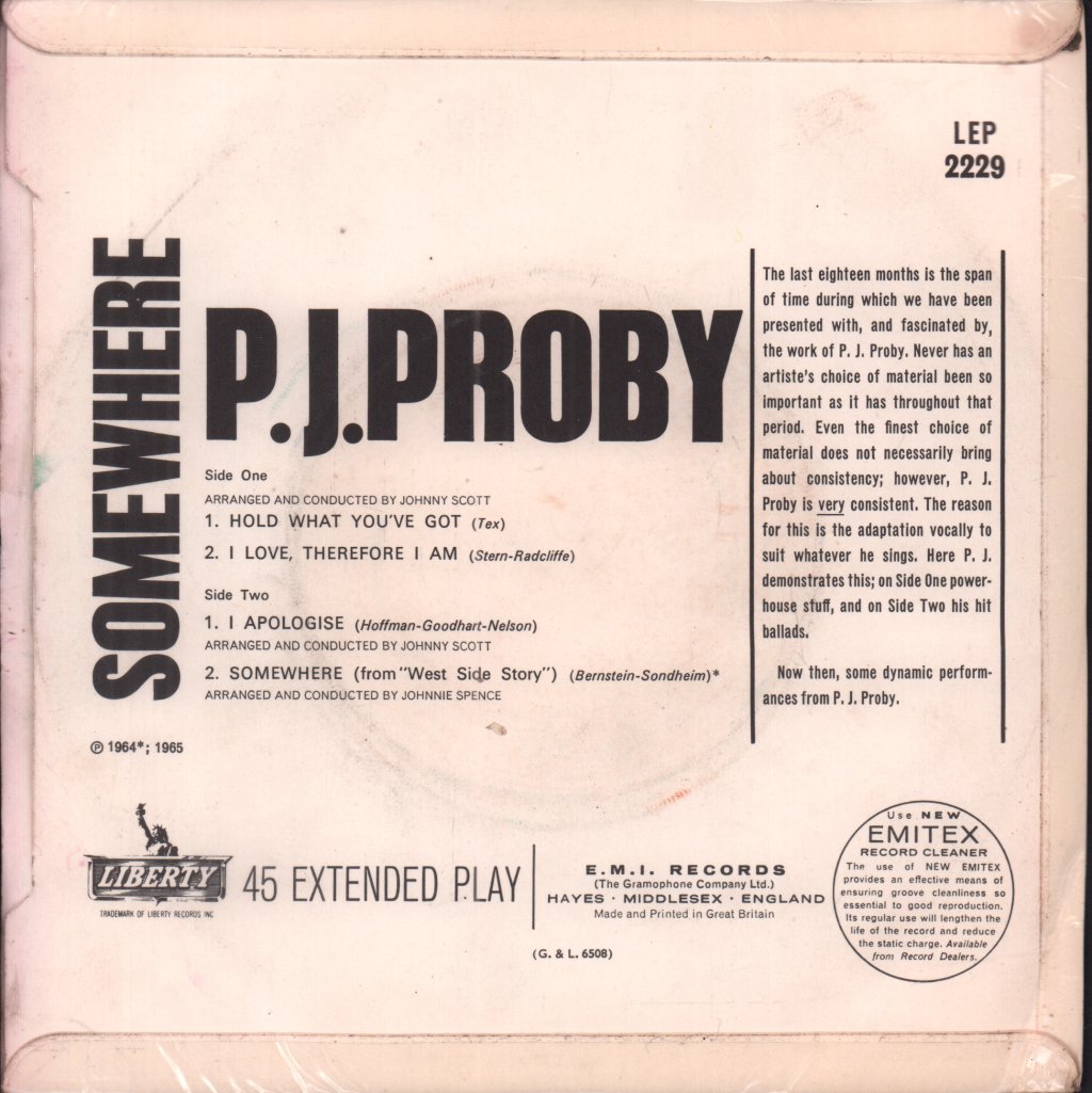 P.J. Proby - Somewhere - 7 Inch