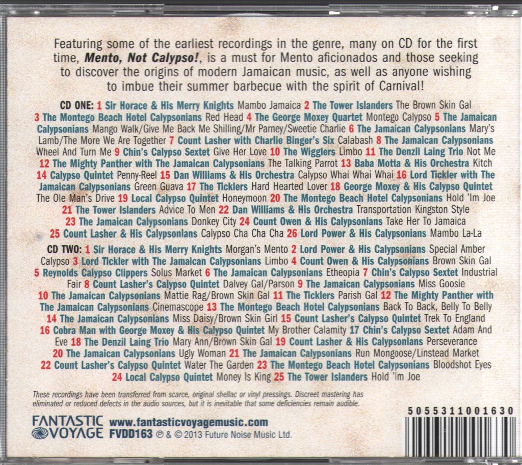 Various Artists - Mento, Not Calypso! The Original Sound Of Jamaica - Double Cd