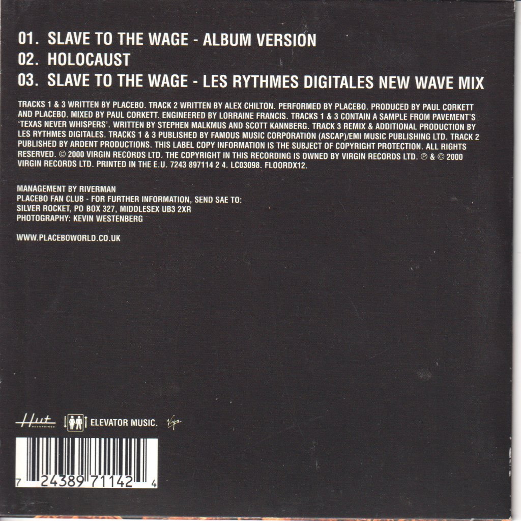 Placebo - Slave To The Wage - Cd