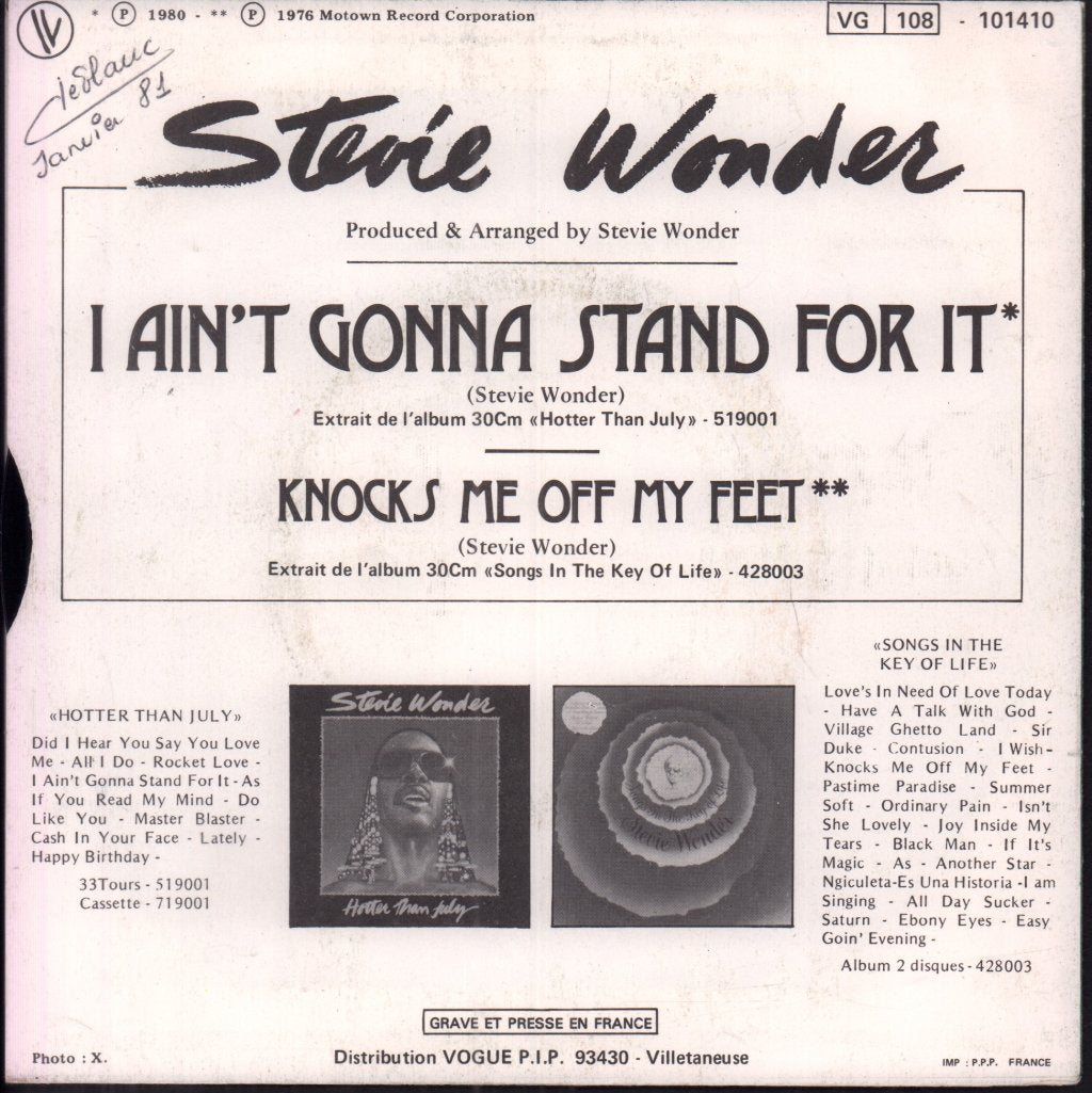 Stevie Wonder - I Ain't Gonna Stand For It - 7 Inch