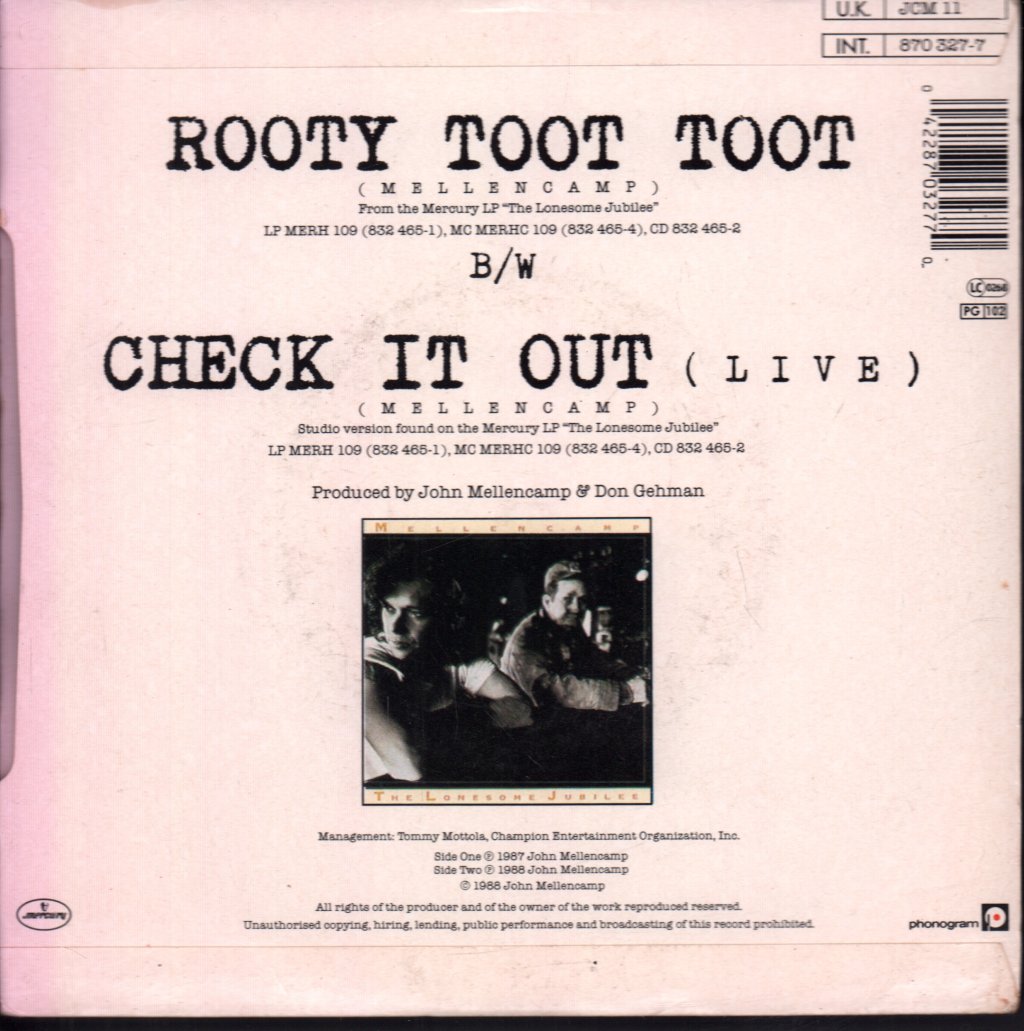 John Cougar Mellencamp - Rooty Toot Toot - 7 Inch