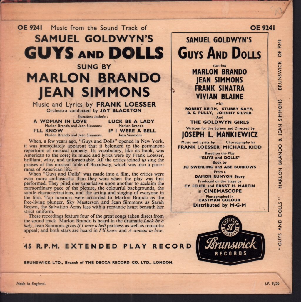 Guys And Dolls (Soundtrack) - Music From The Sound Track Of - 7 Inch
