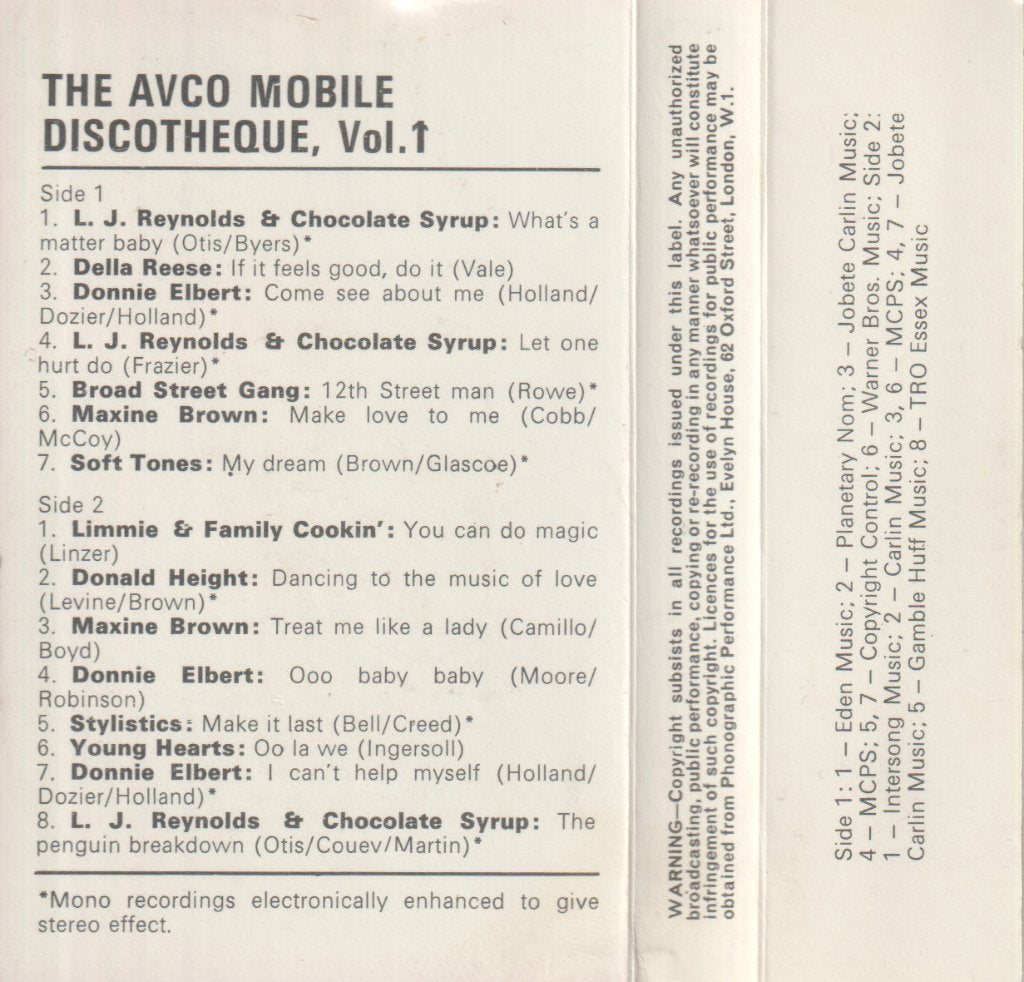 Various Artists - Avco Mobile Discotheque Vol 1 - Cassette