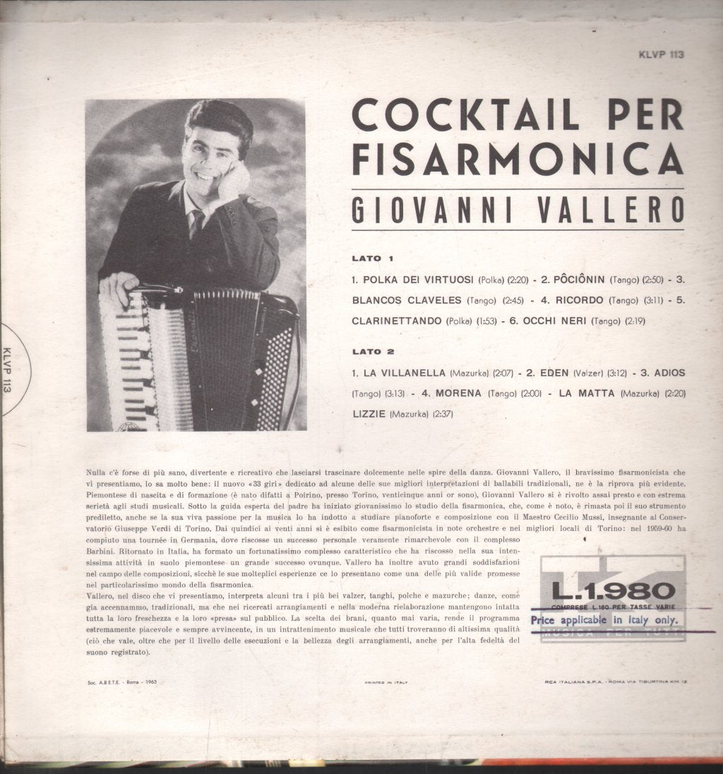Giovanni Vallero - Cocktail Per Fisarmonica - Lp