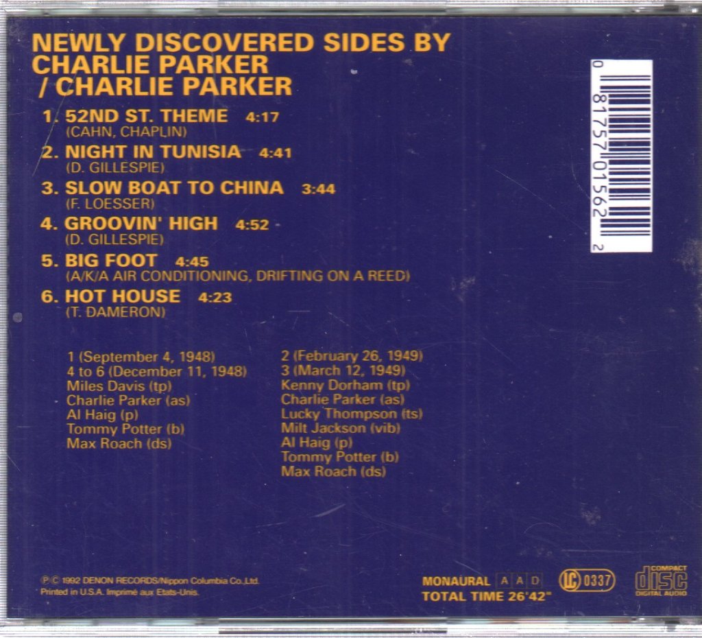 Charlie Parker - Newly Discovered Sides By The Immortal Charlie Parker - Cd