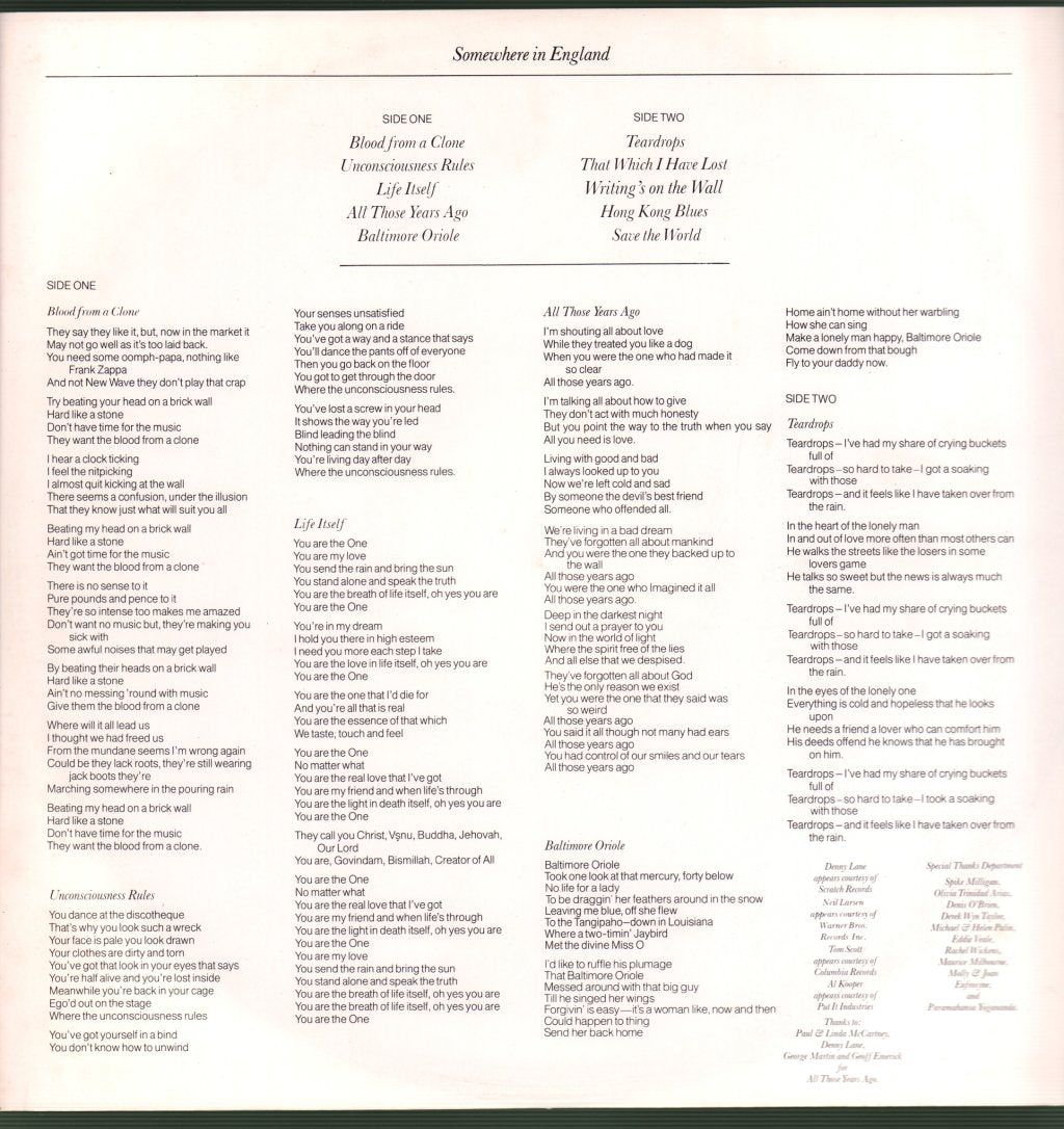 George Harrison - Somewhere In England - Lp