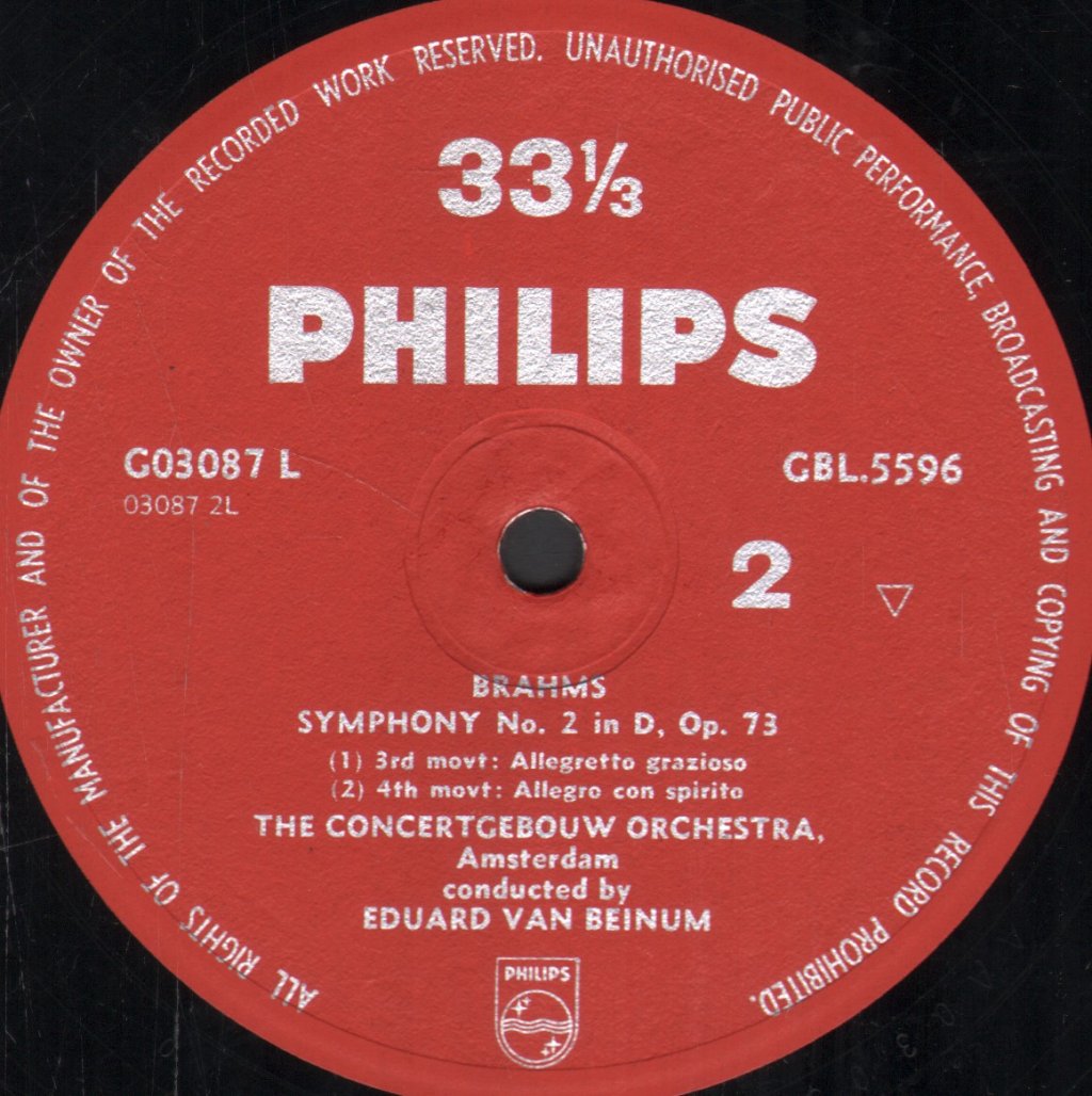 Eduard Van Beinum / Concertgebouw Orchestra - Brahms - Symphony No. 2 In D, Op. 73 - Lp