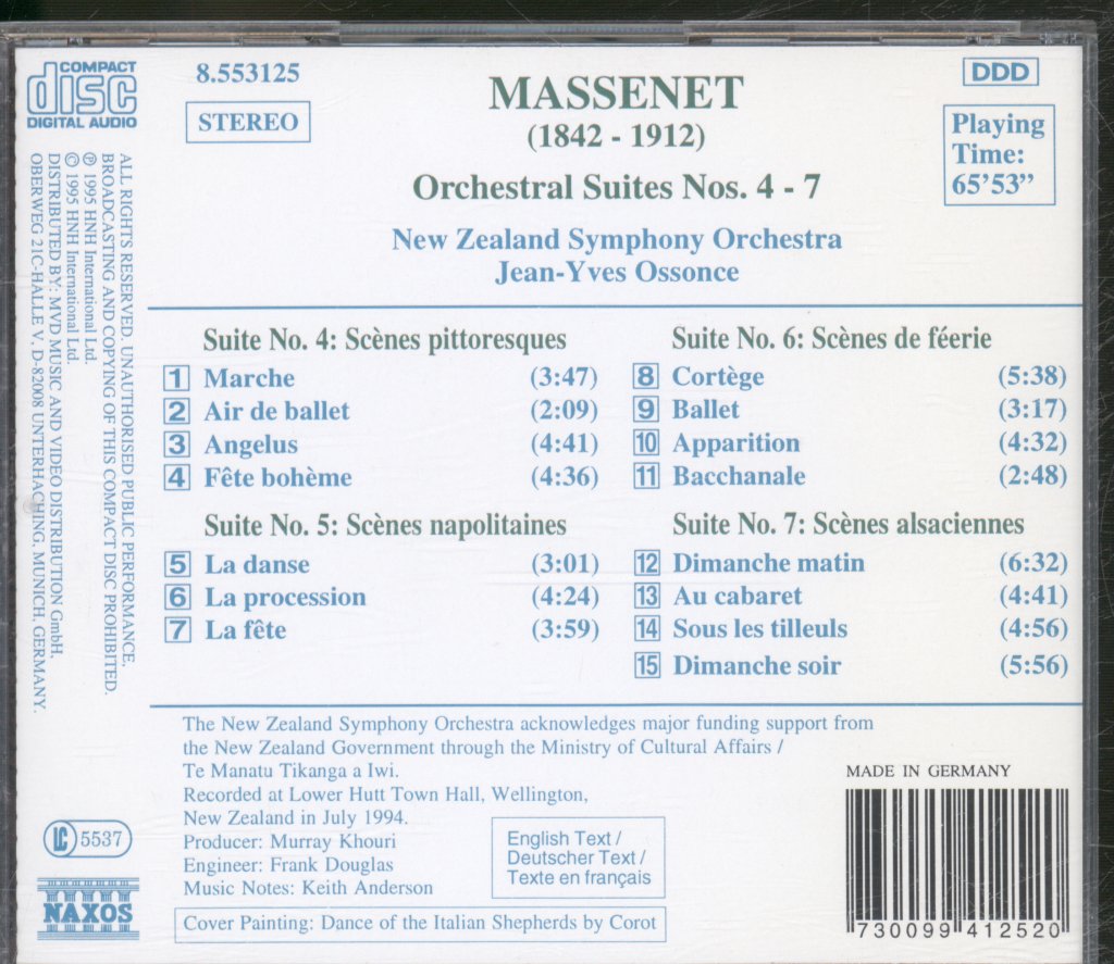 New Zealand Symphony Orchestra, Jean-Yves Ossonce - Massenet - Orchestral Suites - Cd