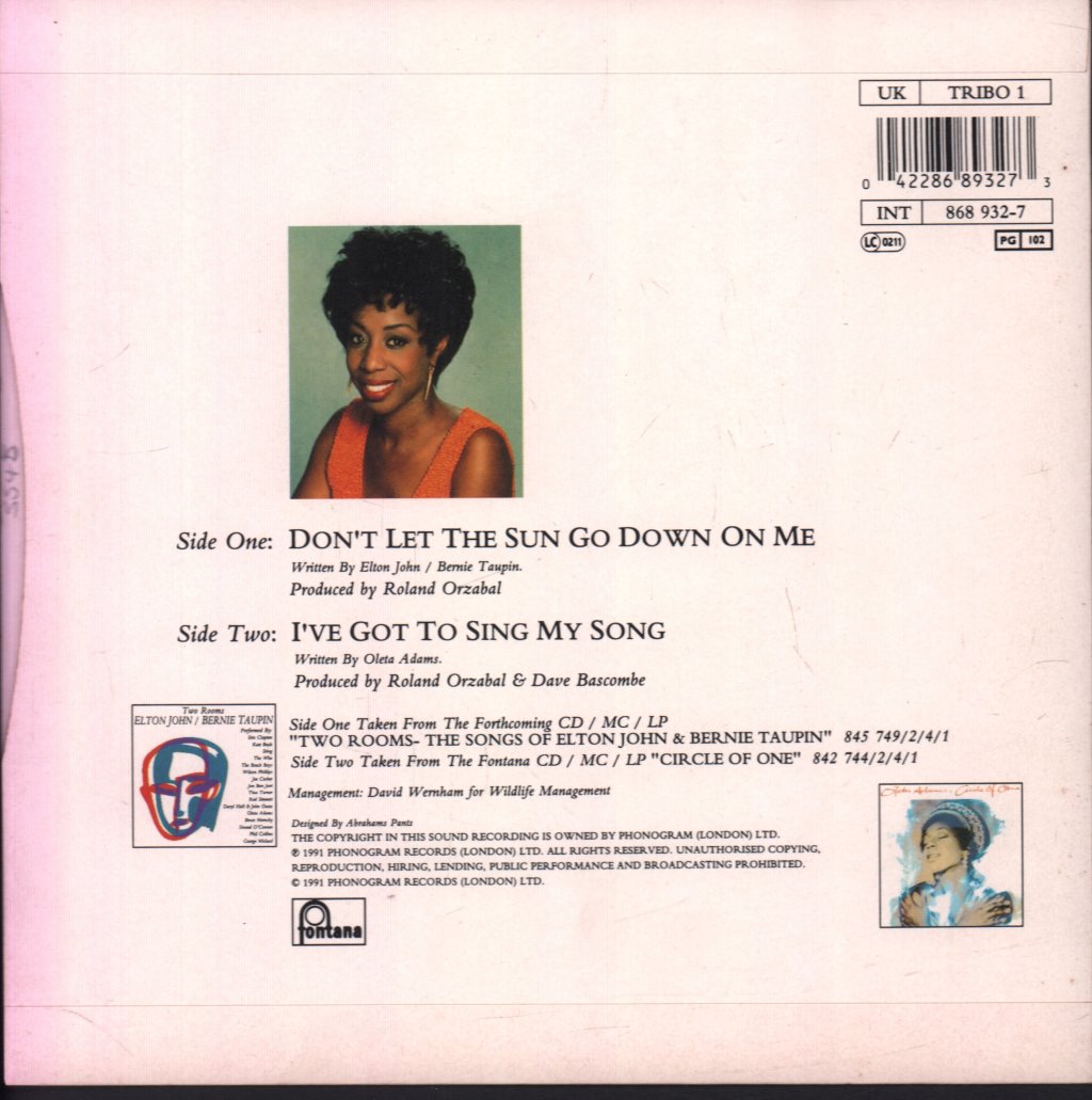 Oleta Adams - Don't Let The Sun Go Down On Me - 7 Inch