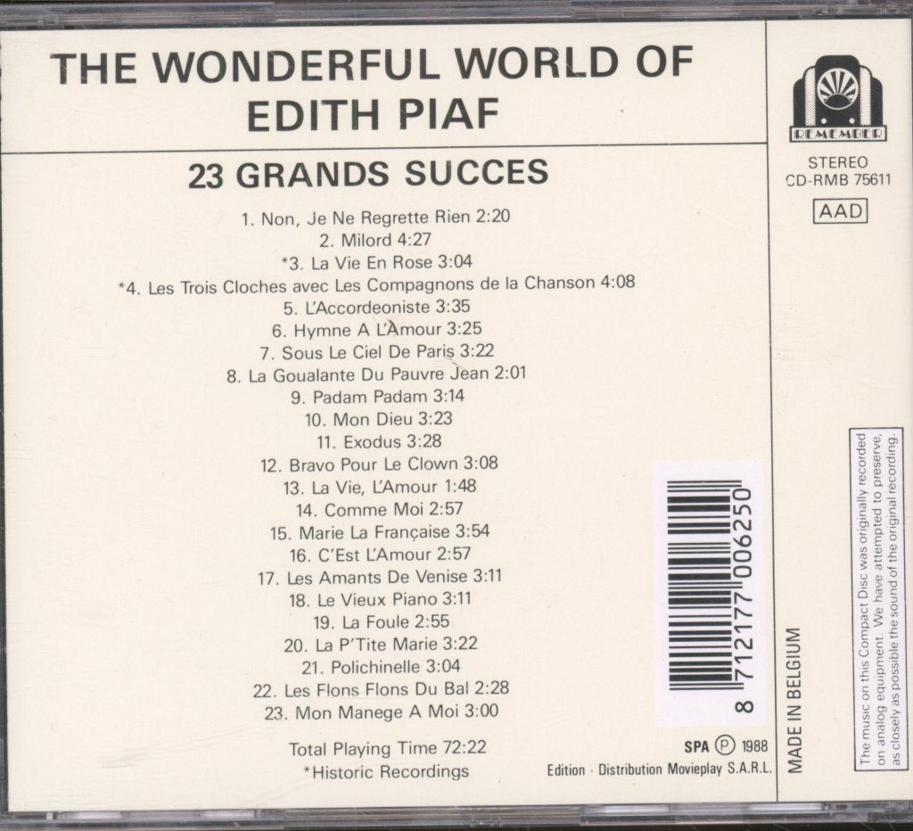 Edith Piaf - Wonderful World Of Edith Piaf - 23 Grands Succes - Cd