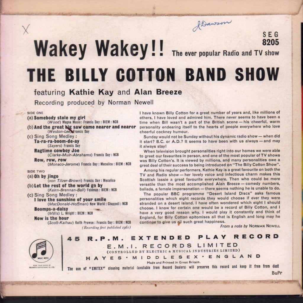 billy cotton band show - Wakey Wakey - 7 Inch