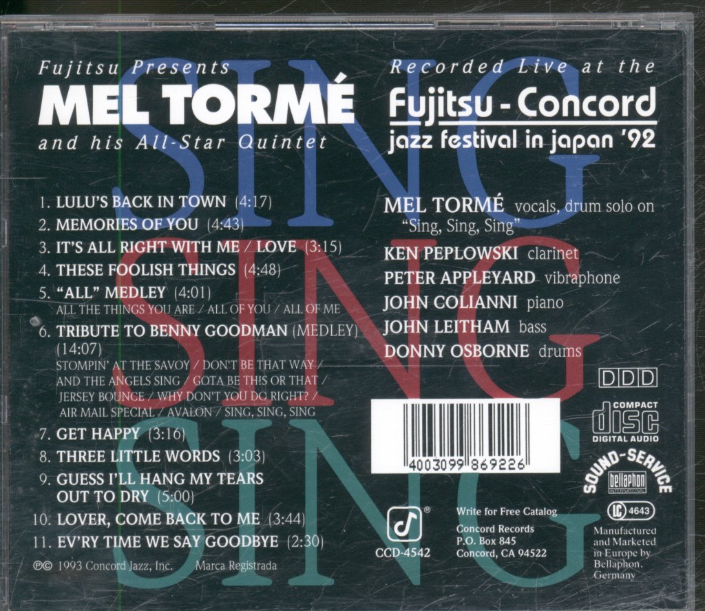 Mel Torme And His All-Star Quintet - Sing, Sing, Sing - Cd