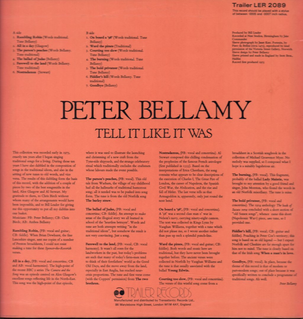 Peter Bellamy - Tell It Like It Was - Lp