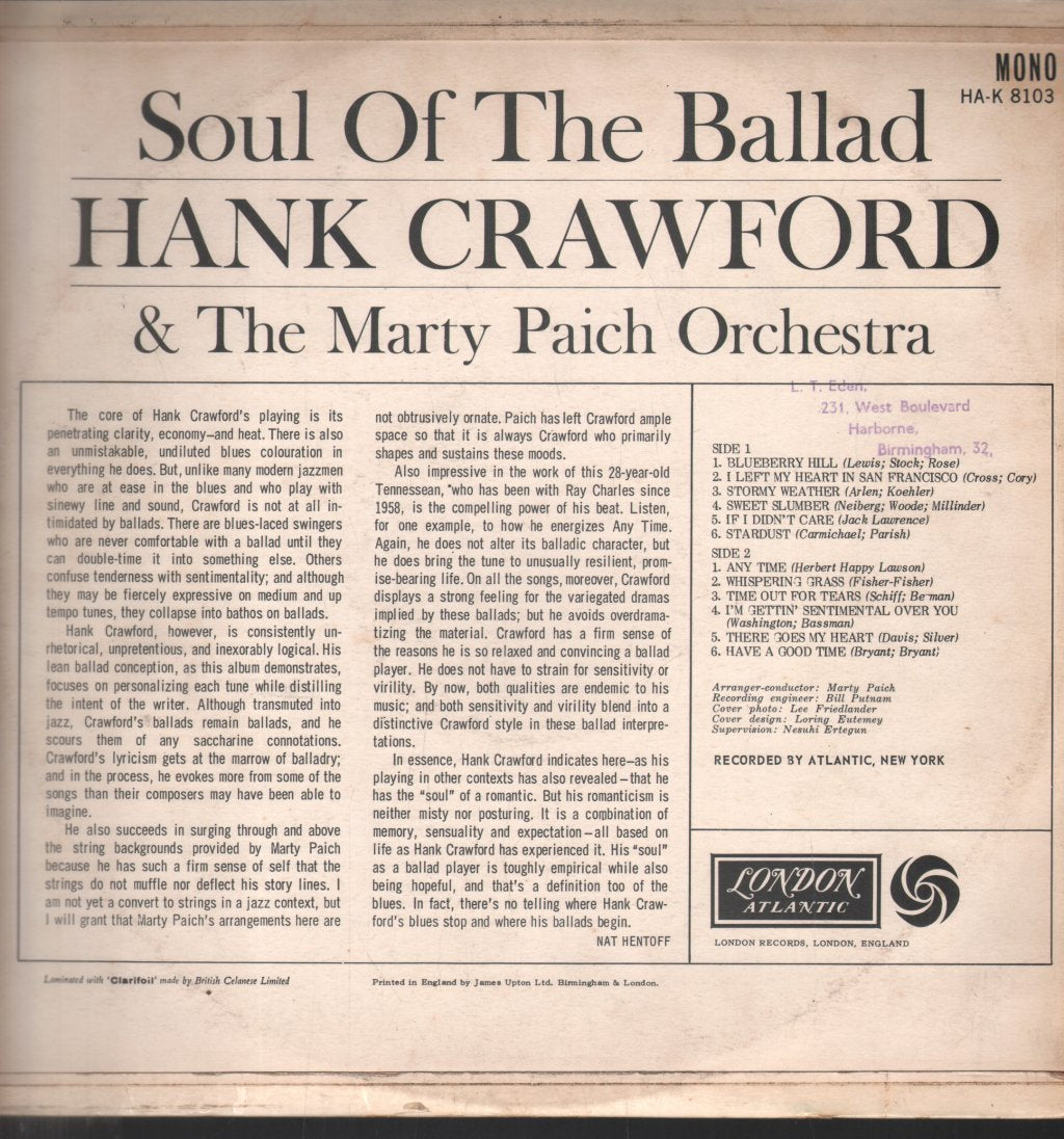 Hank Crawford - Soul Of The Ballad - Lp