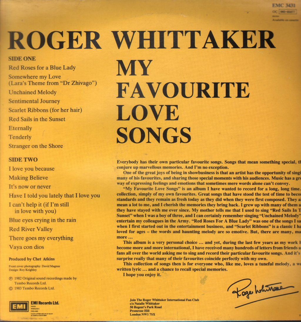 Roger Whittaker - My Favourite Love Songs - Lp