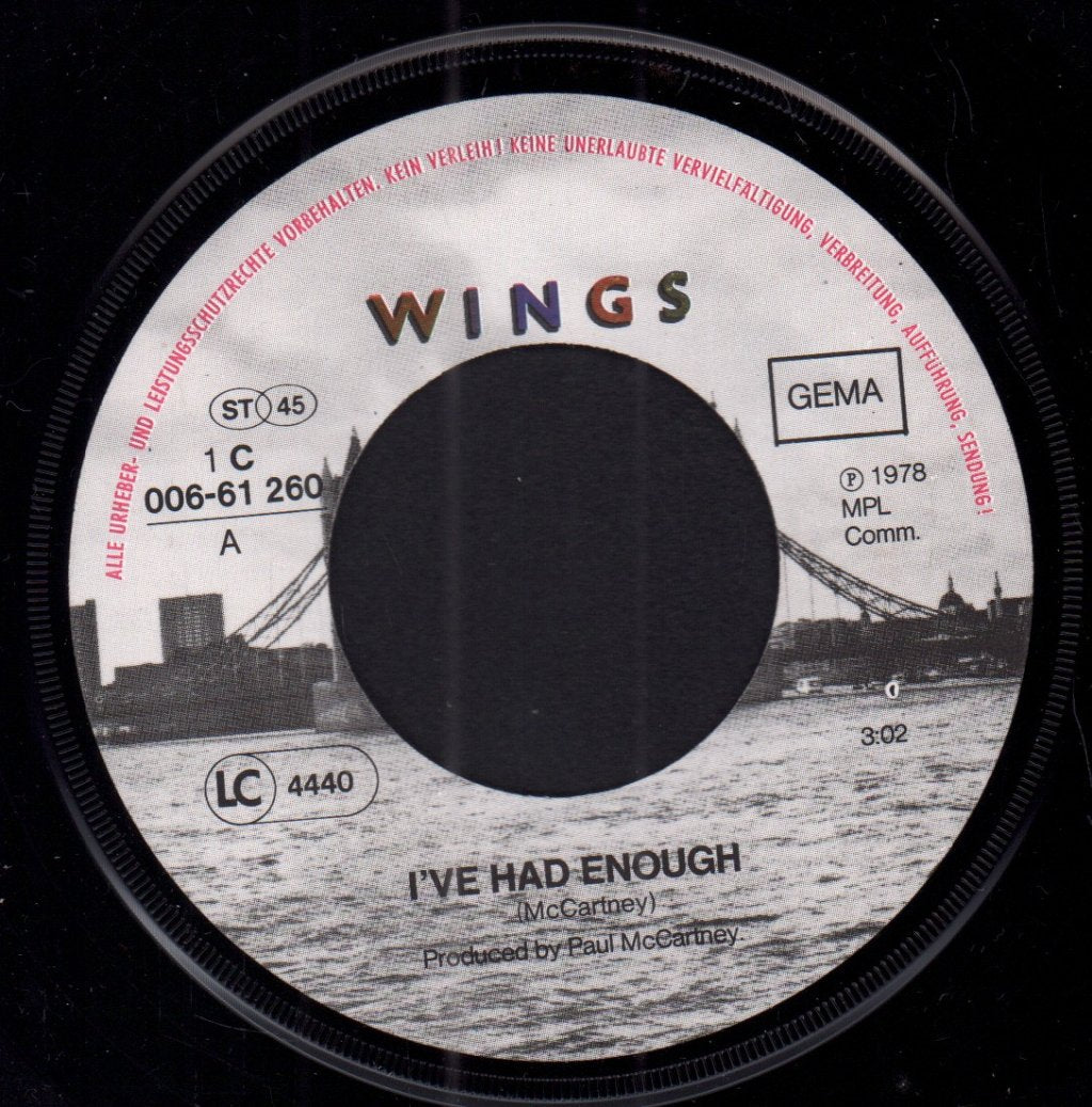 Wings - I've Had Enough - 7 Inch