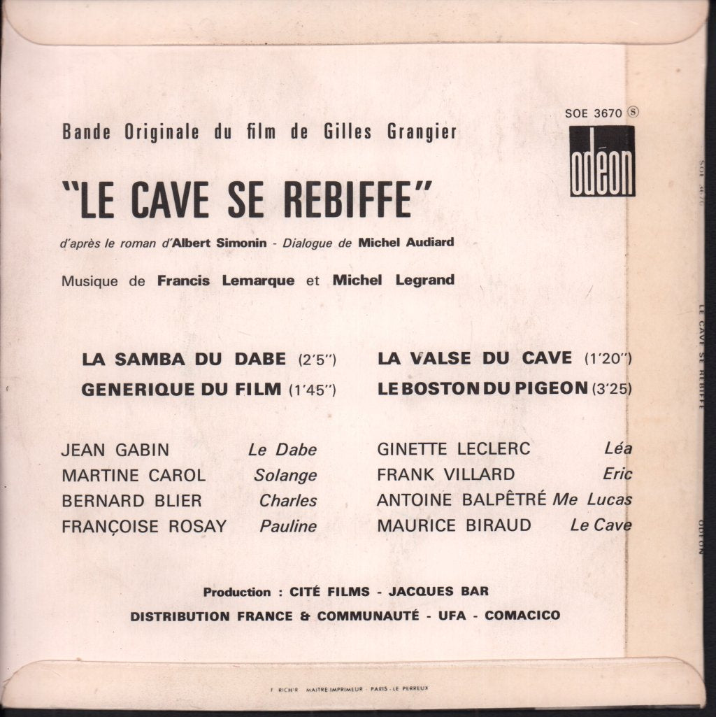 Michel Legrand Et Francis Lemarque - Le Cave Se Rebiffe - 7 Inch