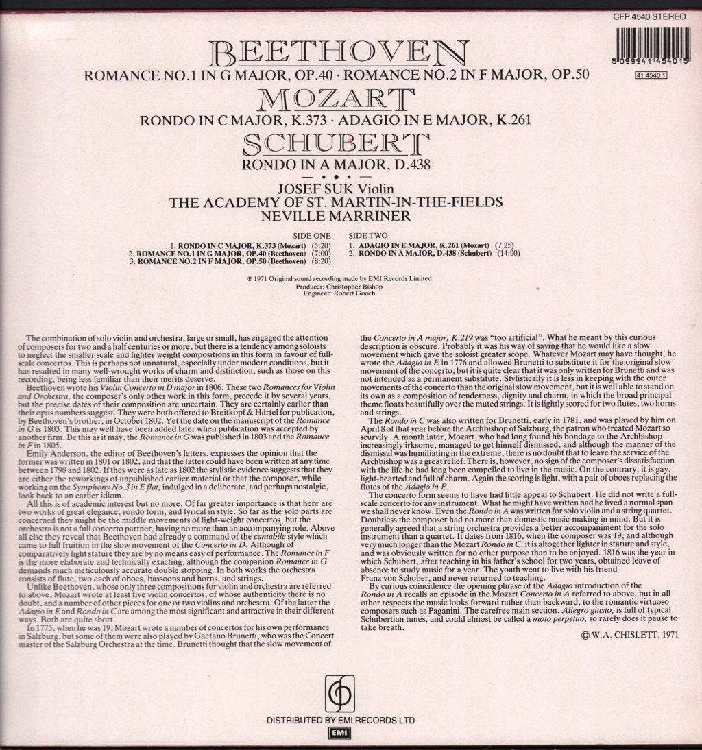Josef Suk / Neville Marriner / Academy Of St. Martin in the Fields - Beethoven - Romance No.1 In G Major / Mozart - Lp
