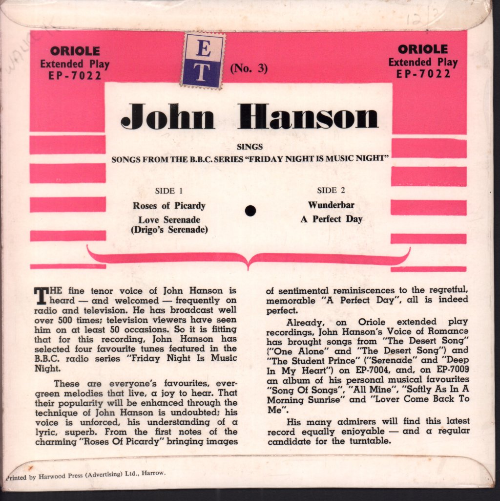 John Hanson - Friday Night Is Music Night - 7 Inch