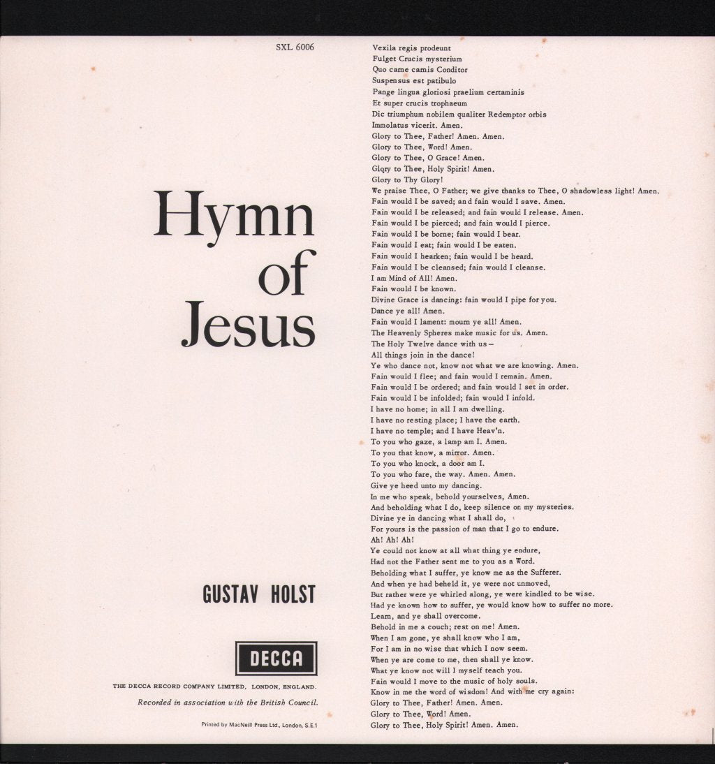 Sir Adrian Boult / BBC Symphony Orchestra / London Philharmonic - Gustav Holst - Hymn Of Jesus - Lp