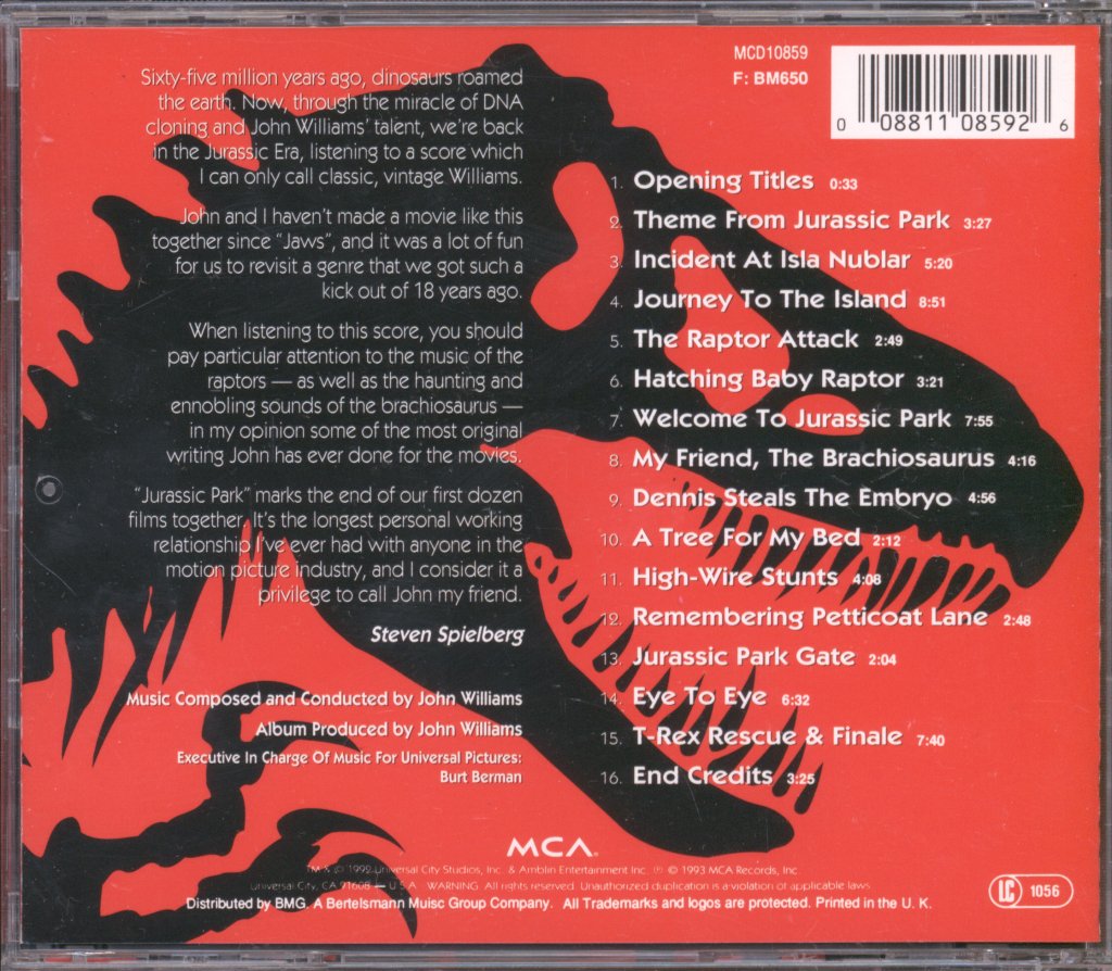 John Williams - Jurassic Park - Music From The Original Motion Picture Soundtrack - Cd