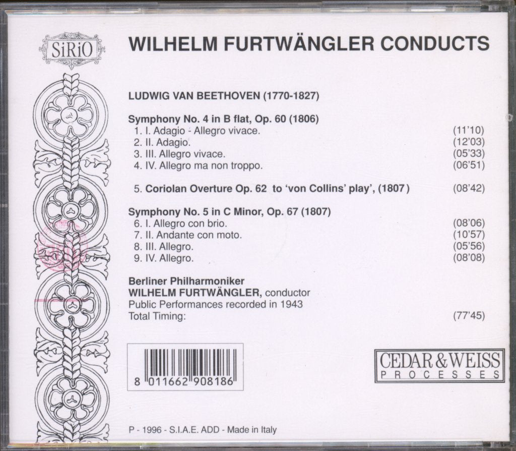 Wilhelm Furtwängler, Berliner Philharmoniker - Wilhelm Furtwängler Conducts - Cd