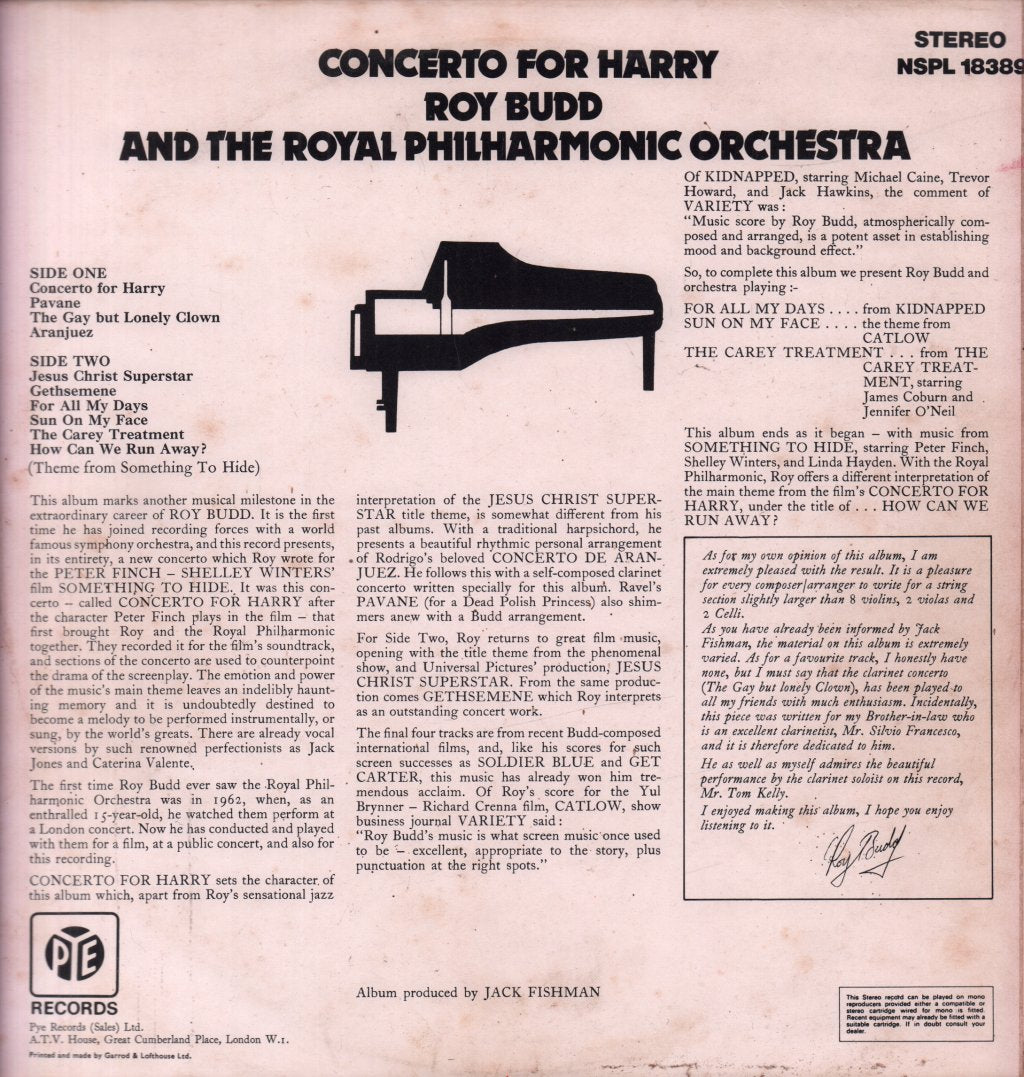 Roy Budd - Concerto For Harry - Lp