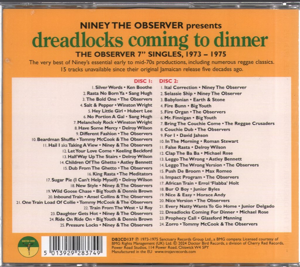 Niney The Observer - Dreadlocks Coming To Dinner: The Observer Singles 1973-1975 - Double Cd