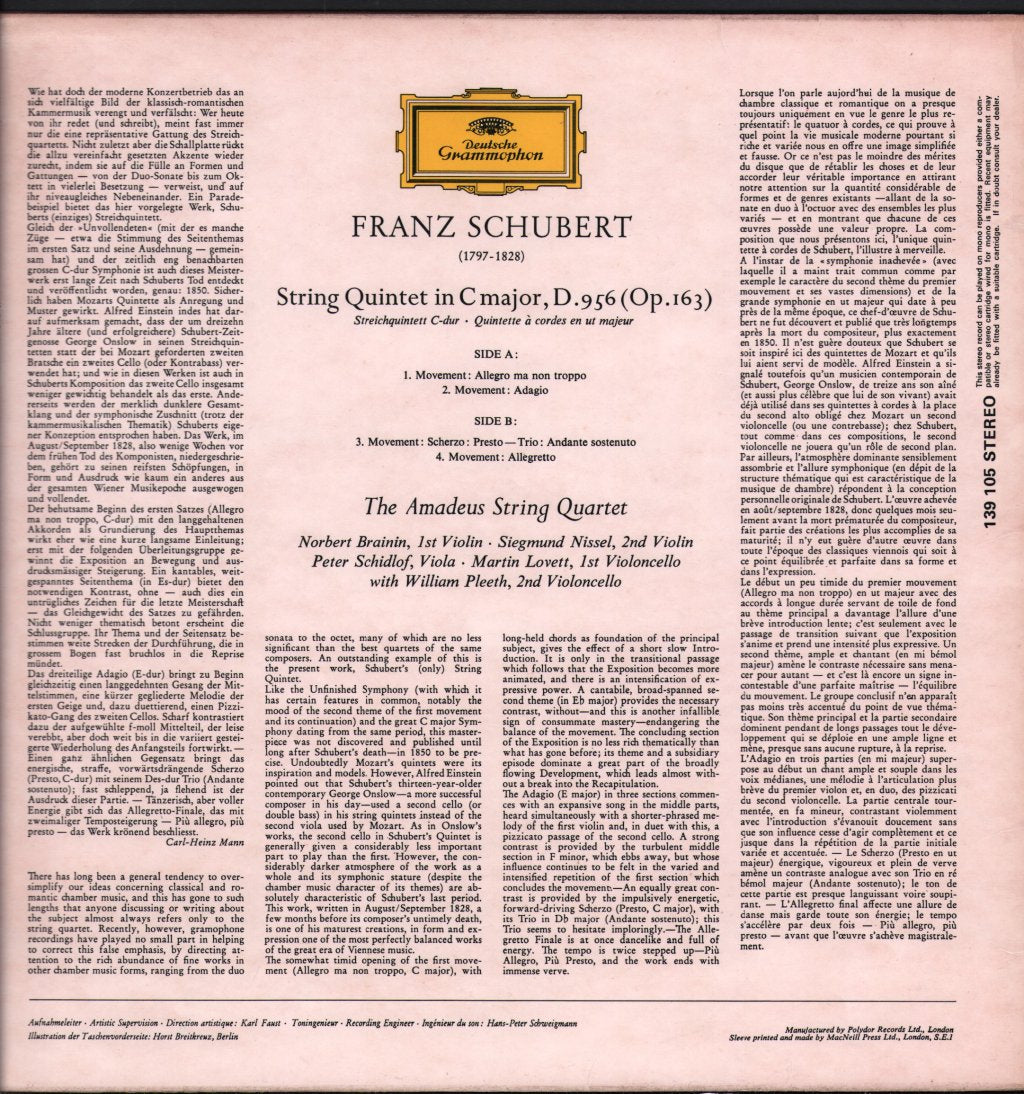 Amadeus String Quartet - Schubert - String Quartet In C Major - Lp
