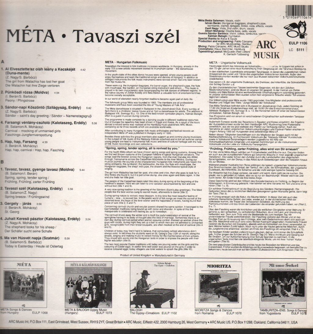 Méta - Tavaszi Szél • Spring Breeze • Frühlingswind (Folkmusic From Hungary = Folklore Aus Ungarn) - Lp