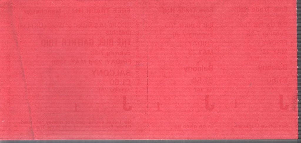 Bill Gaither Trio - Free Trade Hall Manchester 23Rd May 1980 - Ticket