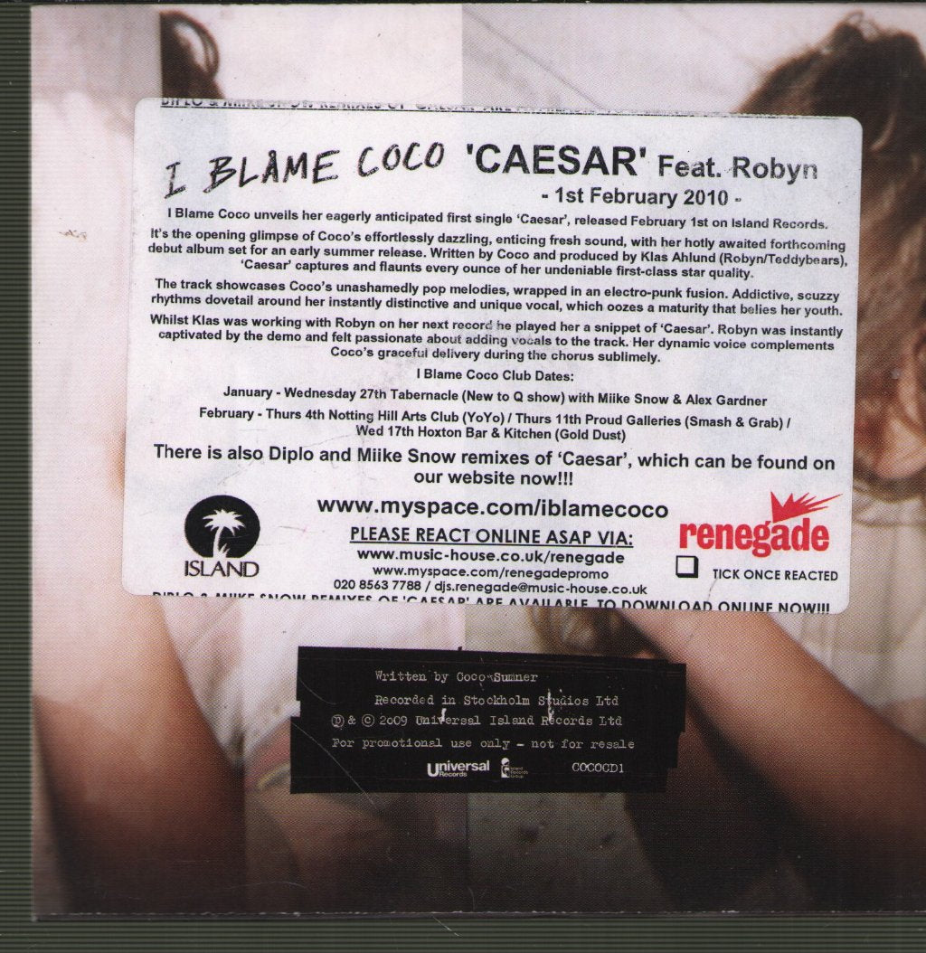 I Blame Coco feat. Robyn - Caesar - Cd