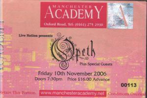 Opeth - Manchester Academy 10Th November 2006 - Ticket