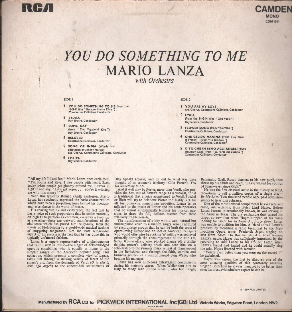 Mario Lanza - You Do Something To Me - Lp