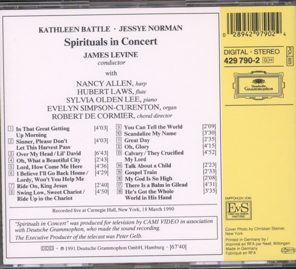 Kathleen Battle, Jessye Norman And James Levine - Spirituals In Concert - Cd