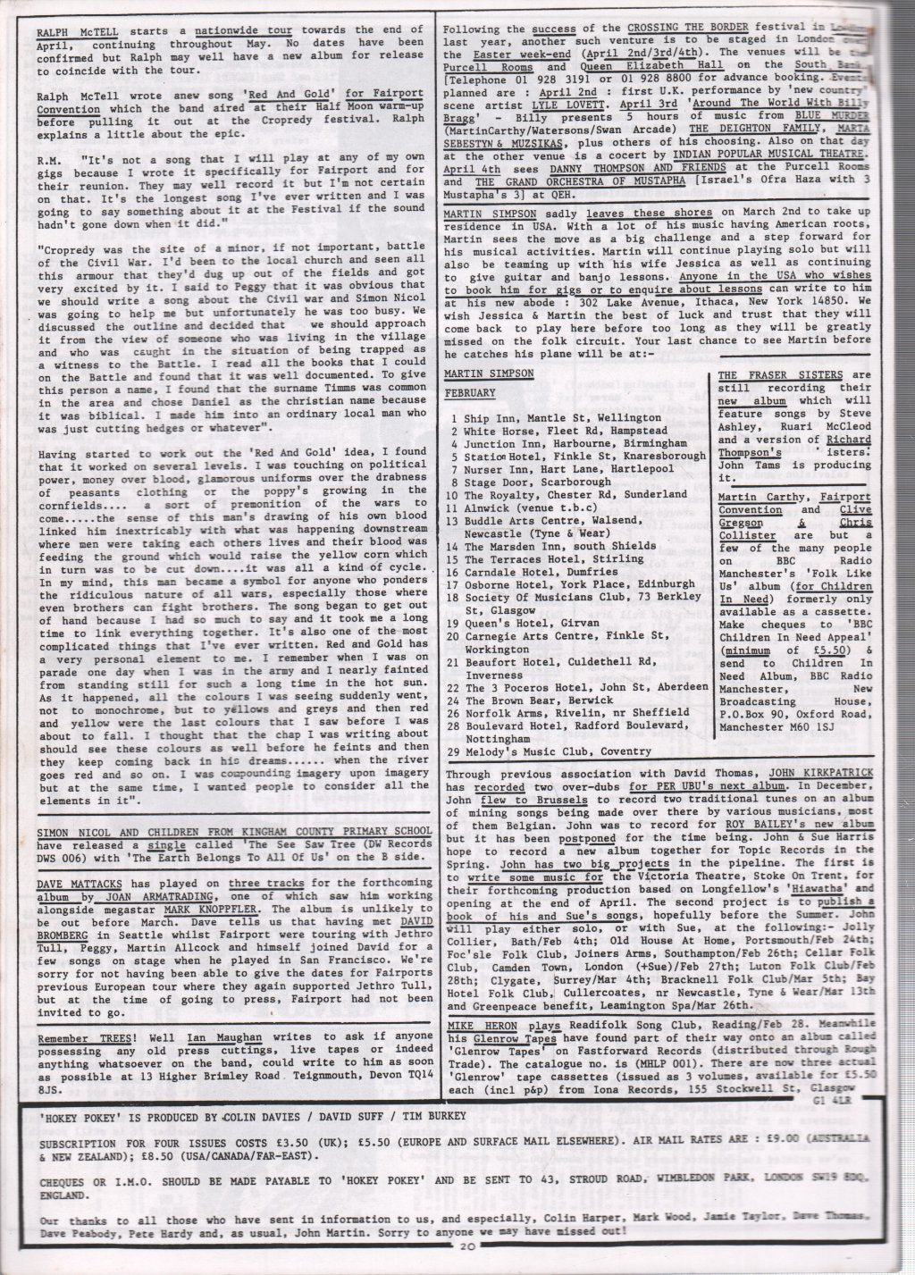 Richard Thompson - Hokey Pokey 10 -Jan 1988 - Fanzine