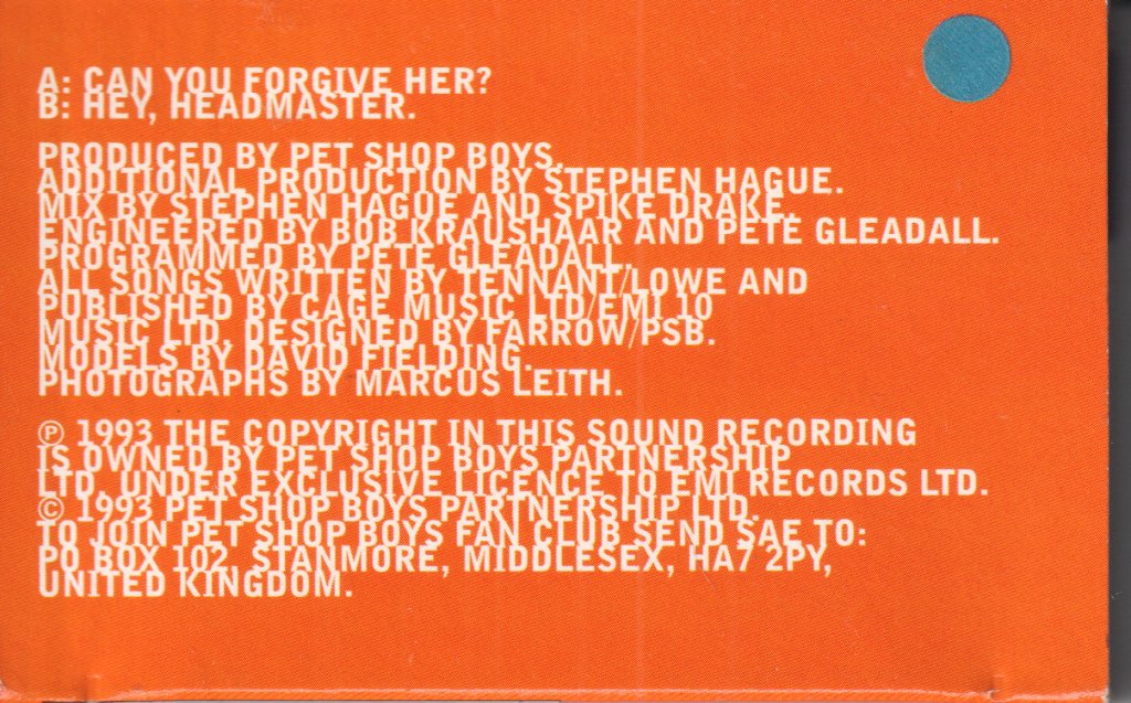 Pet Shop Boys - Can You Forgive Her - Cassette