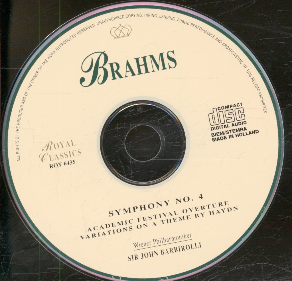 Wiener Philharmoniker / Sir John Barbirolli - Brahms - Symphony No.1 / Tragic Ouverture - Cd